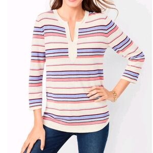 Talbots  Pastel Striped Preppy Linen Blend Classic  Academia Tunic Sweater Top M